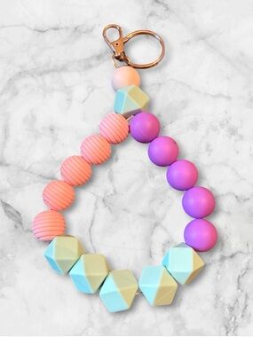 Pastel Silicone Bead Key Wristlet - Pink, Purple, Mint
